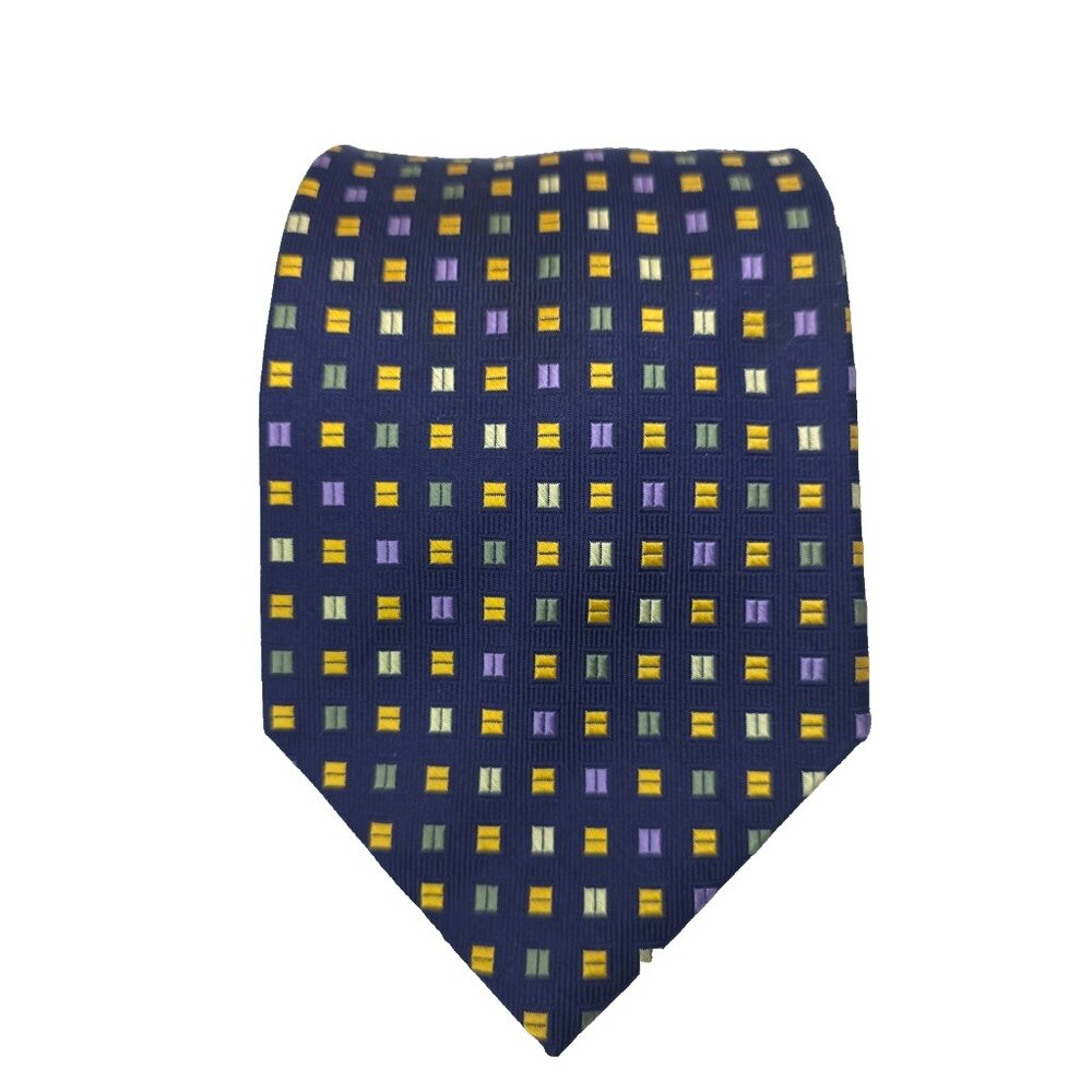 Kuhlman Neck Tie 4" x 58" Wide Navy Blue Geometric Squares 100% Silk